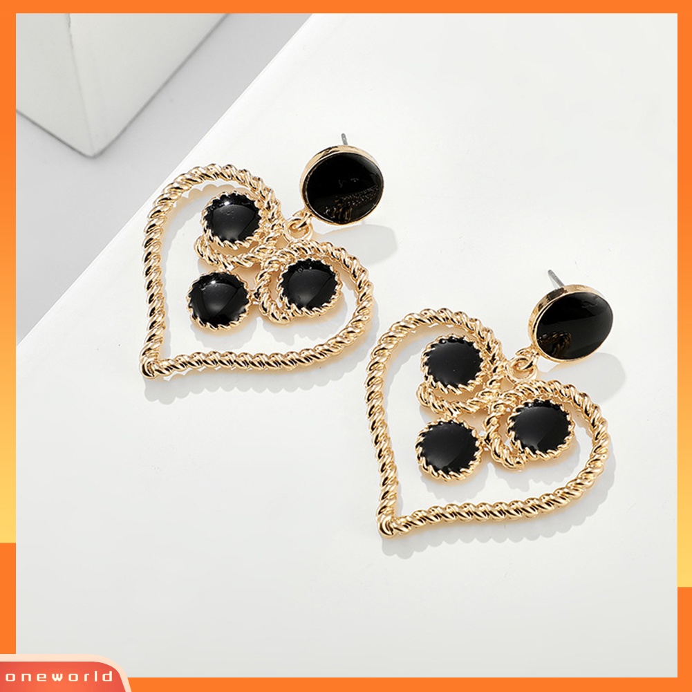 [WOD] Vintage Wanita Berongga Hati Enamel Menjuntai Telinga Stud Anting Pesta Perhiasan Hadiah