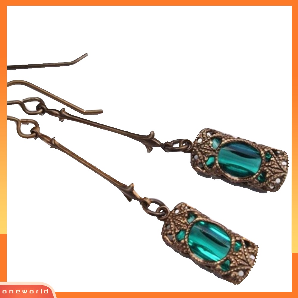 [WOD] Vintage Wanita Faux Gemstone Ukir Liontin Menjuntai Drop Hook Anting Perhiasan