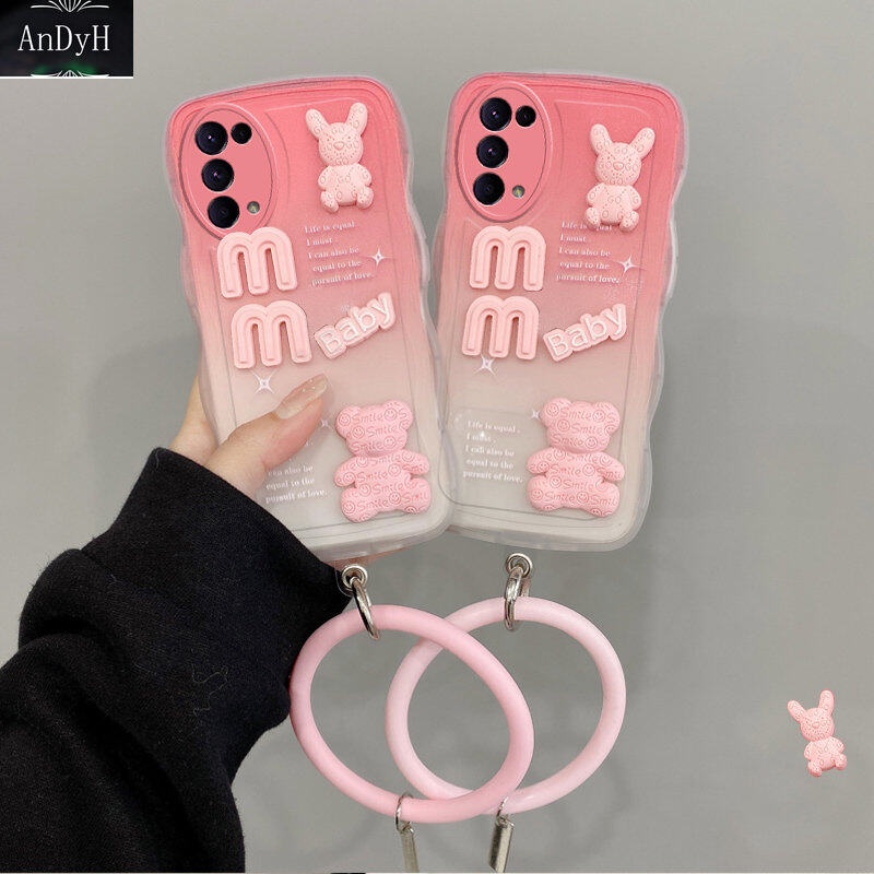 Andyh Desain Baru Untuk OPPO Reno 5case 3D Cute Bear+ Gelang Warna Solid Fashion Premium Gradient Soft Phone Case Silikon Shockproof Casing Pelindung Penutup Belakang