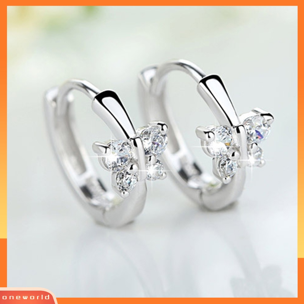 [WOD] Wanita Fashion Berlian Imitasi Hias Kupu-Kupu Huggie Anting Pesta Perhiasan Hadiah