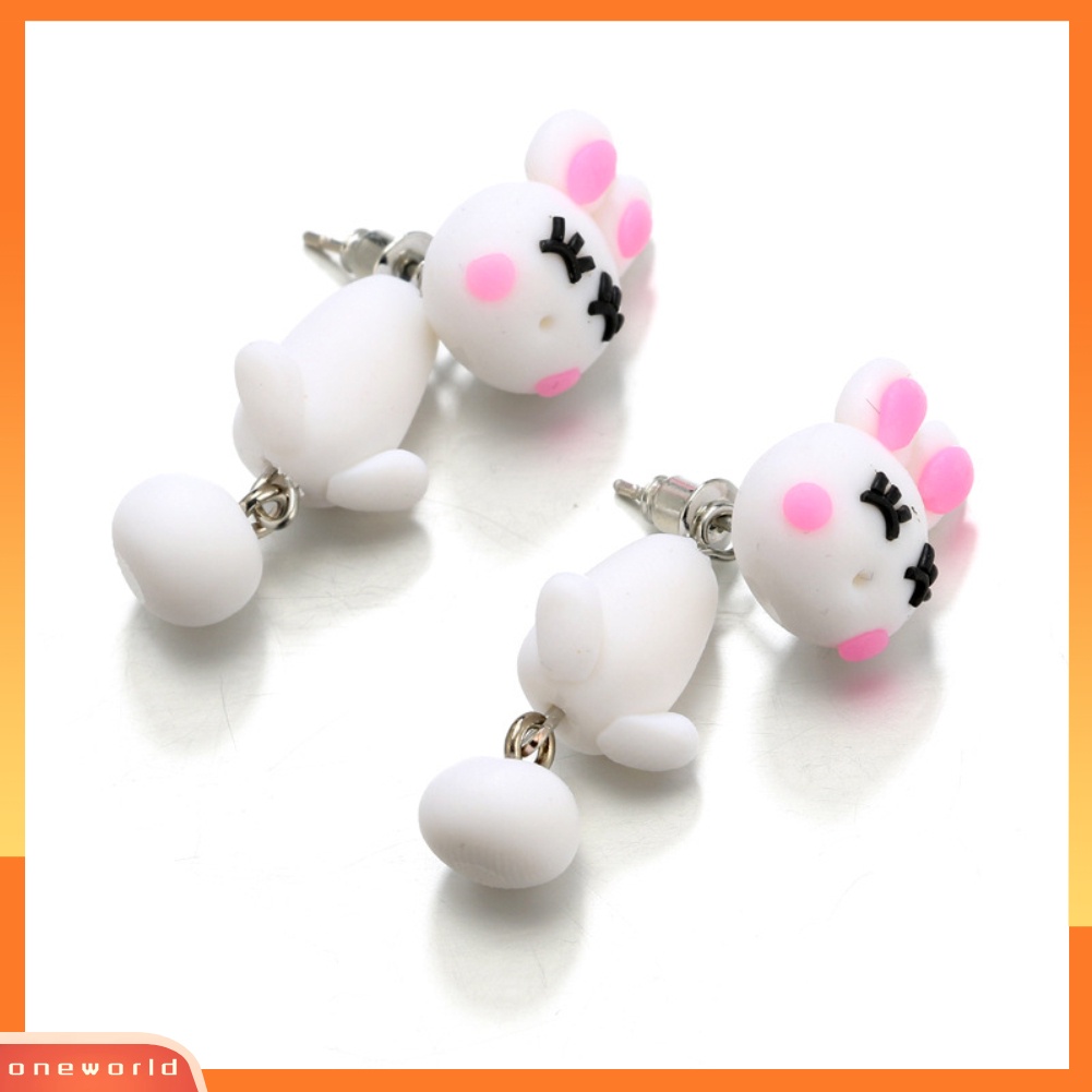 [WOD] Wanita Indah Kartun Hewan Domba Kelinci Polymer Clay Menjuntai Anting Perhiasan