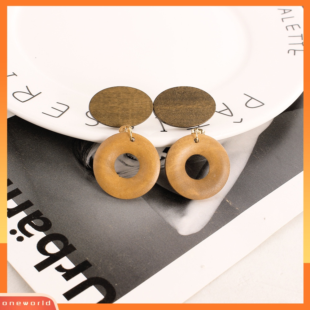 [WOD] Kayu Alami Vintage Bulat Lingkaran Stud Anting Wanita Pesta Malam Perhiasan