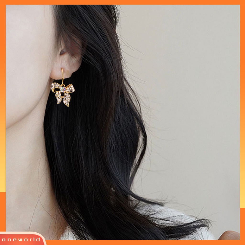 [WOD] 1pasang Anting Kait Busur Berlian Imitasi Perhiasan Anting Geometris Bersinar Untuk Prom