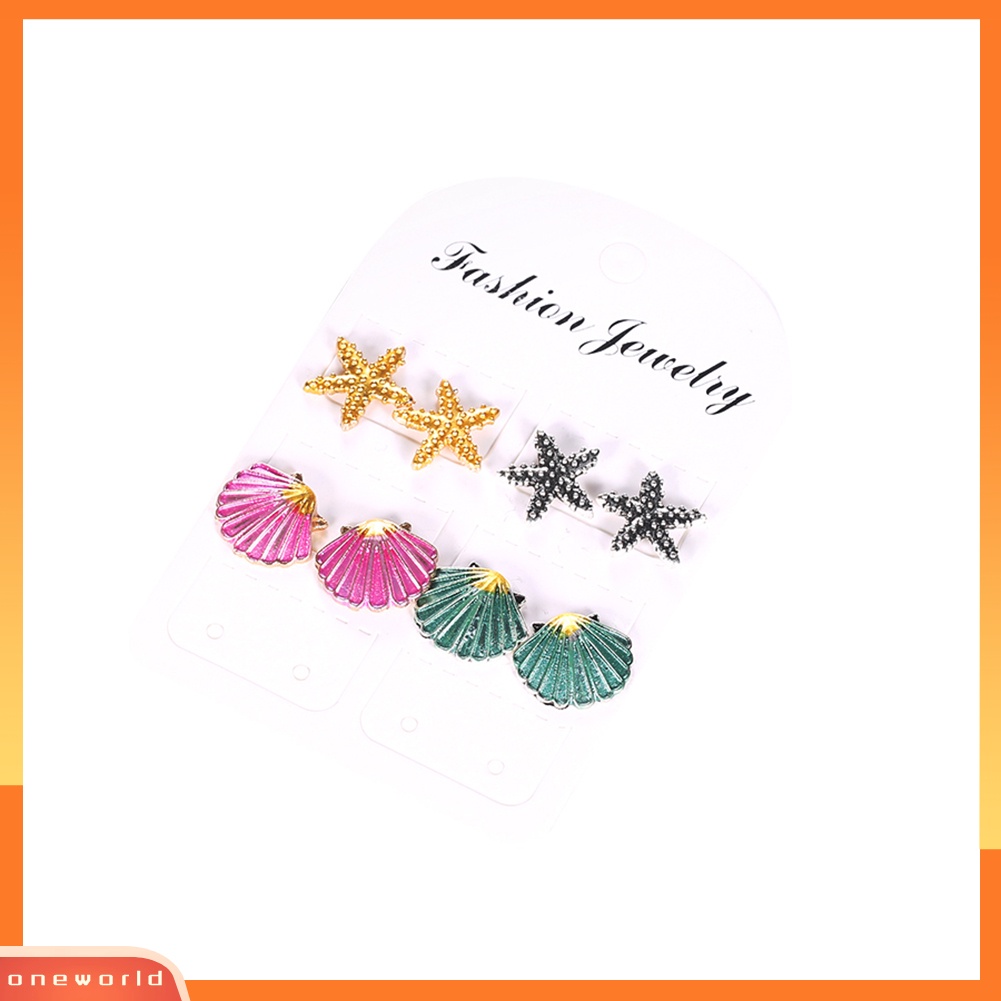 [WOD] 4pasang Boho Wanita Bintang Laut Shell Stud Earrings Set Musim Panas Perhiasan Aksesoris