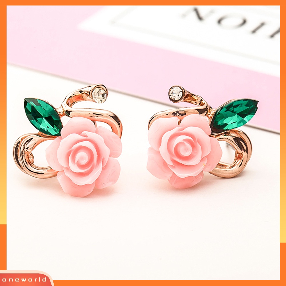 [WOD] Fashion Wanita Bunga Mawar Berlian Imitasi Ear Stud Klip Anting Perhiasan Hadiah Xmas