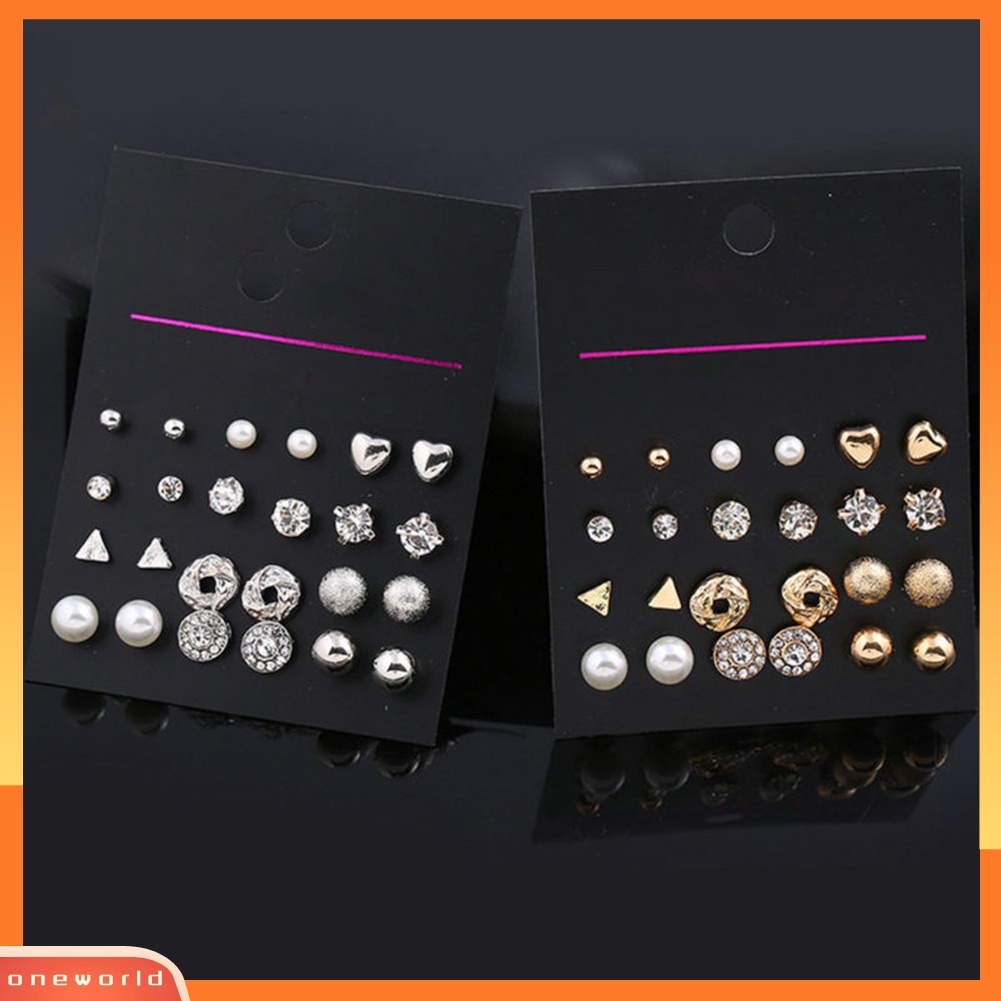 [WOD] 6 /9 /12Pasang Fashion Wanita Berlian Imitasi Mutiara Imitasi Ear Studs Earrings Set Hadiah