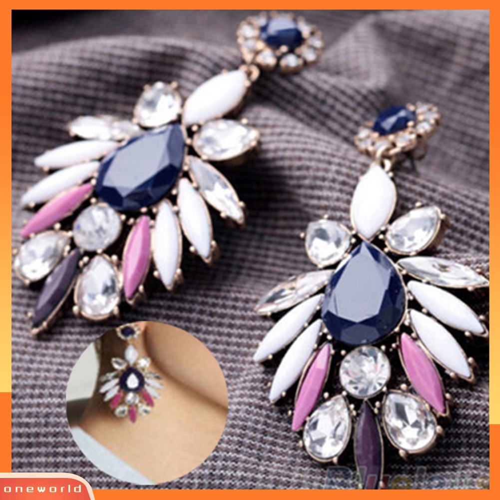 [WOD] Wanita Fashion Berlian Imitasi Mengkilap Pesona Flossy Statement Stud Menjuntai Anting-Anting