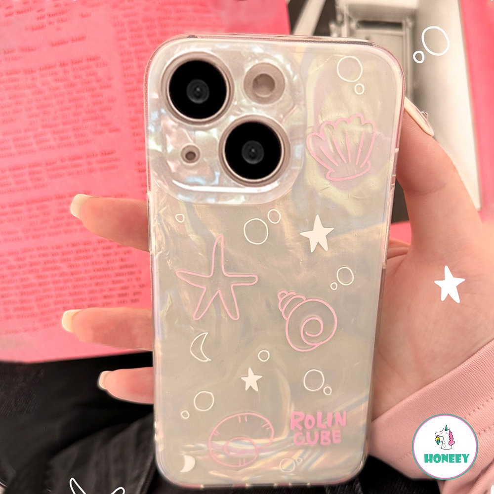 IPHONE Korea Glitter Ocean Lines Back Cover Kompatibel Dengan Iphone11 12 Pro 13 14 Pro Max14 Plus Case Kartun Lucu IMD Phone Cover