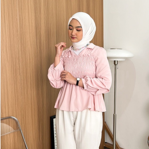 Kiyomi Blouse Wanita Korea Silk Ruffle by Vanesha Wear