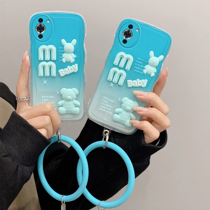 NOVA Andyh Desain Baru Untuk Huawei Nova10 10Pro Case 3D Lucu Bear+ Gelang Warna Solid Fashion Premium Gradien Lembut Casing Ponsel Silikon Shockproof Casing Pelindung Penutup Belakang