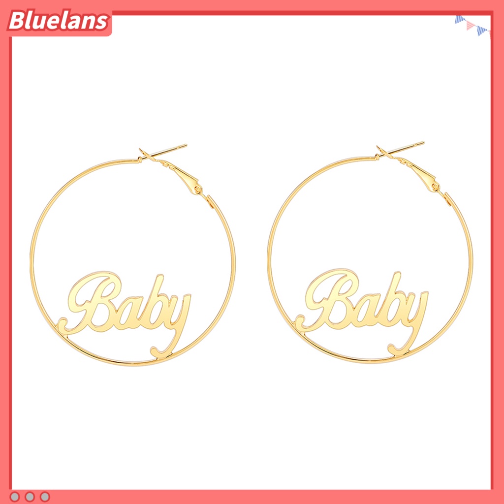 [BLS] 1pasang Anting Hoop Desain Huruf Berlebihan Anti-tarnish Perhiasan Pernikahan Alloy Besar Halus Wanita Anting Lingkaran Bulat Loop Earrings