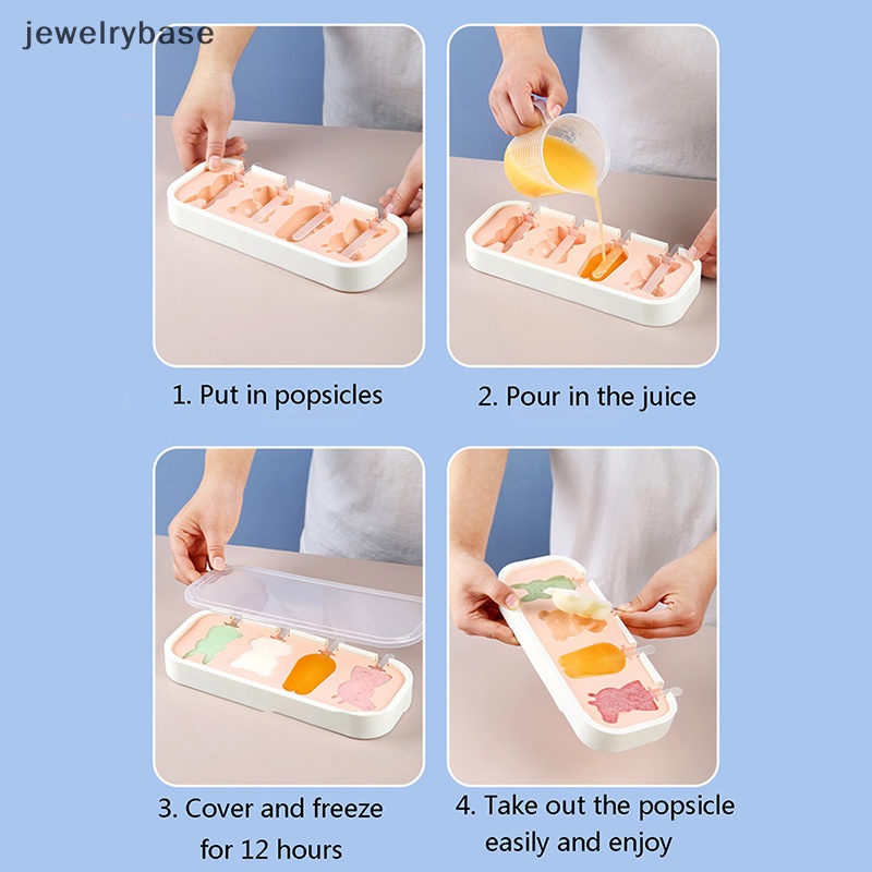 [jewelrybase] Cetakan Silikon Es Krim Ice Cube Maker Dengan Tutup Family Popsicle Ice Cube Tray Butik