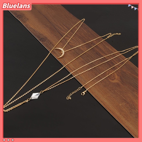 [BLS] Wanita Bulan Perut Pinggang Cross Body Harness Rantai Kalung Bikini Tubuh Perhiasan