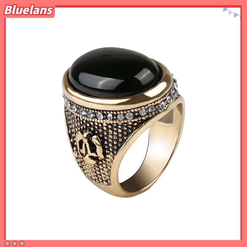 [BLS] Pria Vintage Keren Besar Hitam Berlian Imitasi Bertatahkan Jari Cincin Perhiasan Hadiah Pesta
