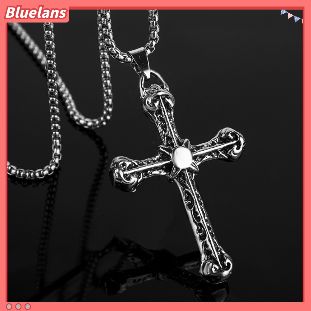 [BLS] Pria Vintage Titanium Steel Salib Yesus Liontin Rantai Kalung Pesta Perhiasan Hadiah