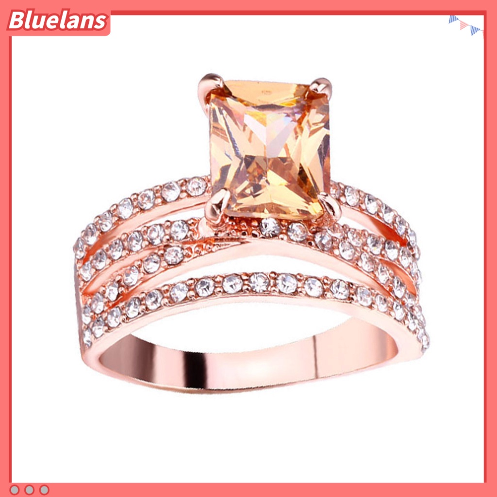 [BLS] Cincin Wanita Multilayer Perhiasan Persegi Berkilau Fashion Penampilan Cincin Jari Untuk Pernikahan