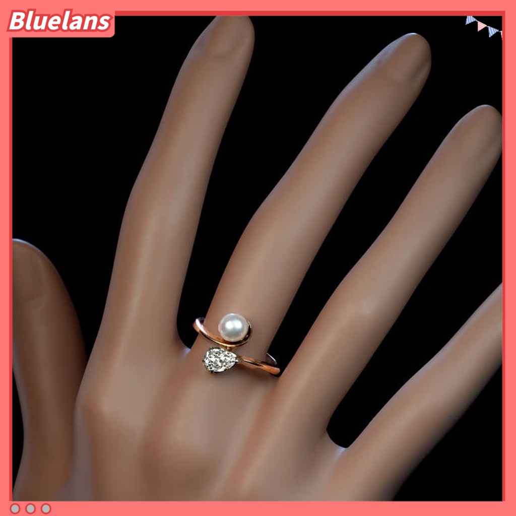 [BLS] Menawan Kulit-Menyentuh Cincin Lady Tembaga Mutiara Imitasi Cubic Zirconia Finger Band Perhiasan Aksesori