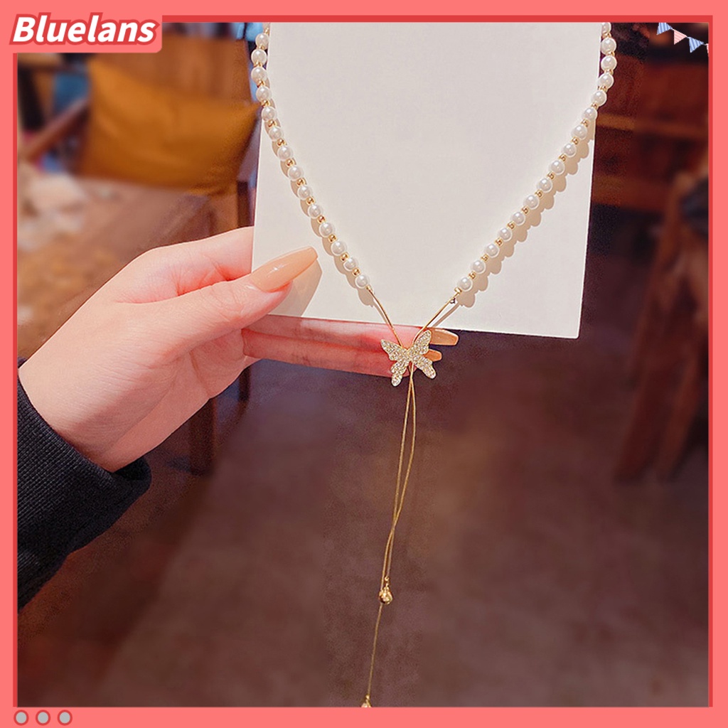 [BLS] Fashion Kalung Pengerjaan Halus Eye-catching Kupu-Kupu Rumbai Desain Finishing Terang Tidak Luntur Dekorasi Tahan Lama Wanita Mutiara Imitasi Kalung Perhiasan Aksesori