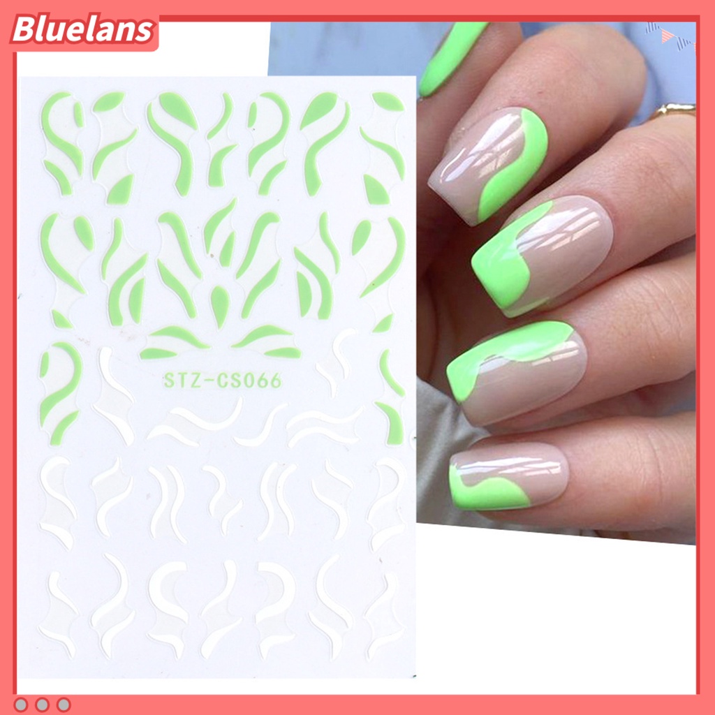 [BLM] Stiker Kuku Gaya Perancis DIY Garis Warna-Warni Decal Powder 3D Transfer Slider Untuk Manicure