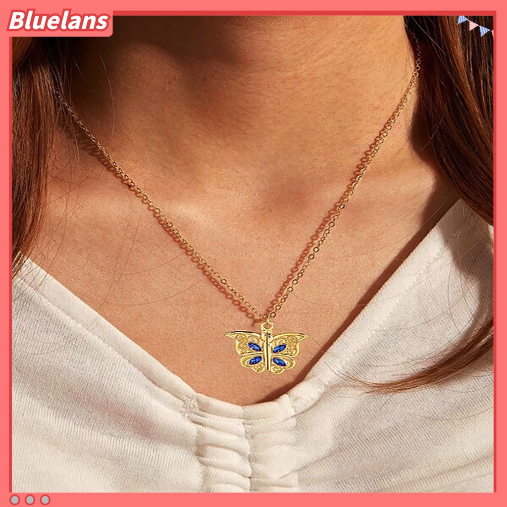 [BLS] Kalung Wanita Butterfly Open Heart Berlian Imitasi Women Pendant Untuk Hadiah