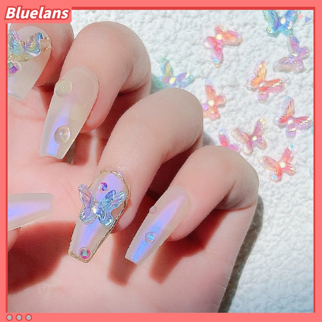 [BLM] 8pcs Nail Rhinestone Indah DIY Ornamen Kuku Kupu-Kupu Lapisan Ganda Ringan Untuk Wanita