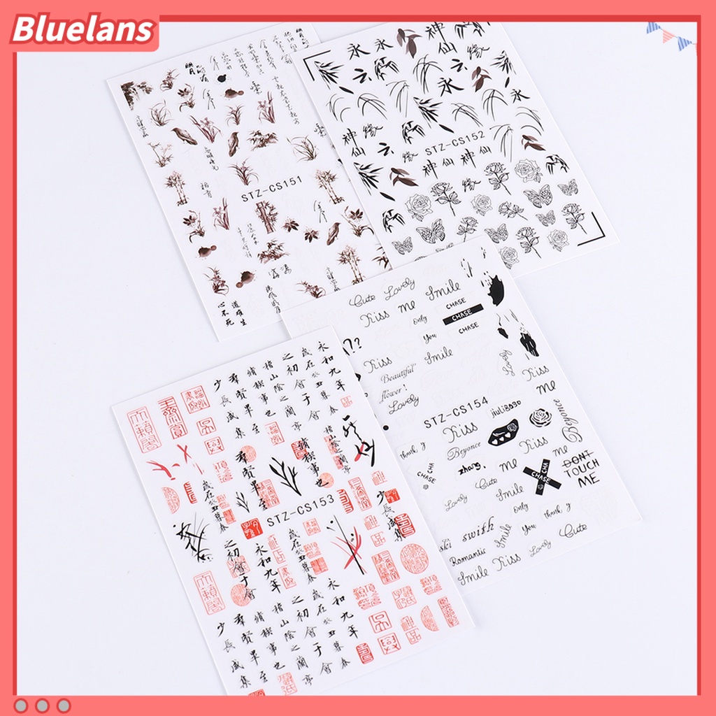 [BLM] 3lembar Stiker Kuku Gaya China DIY Ultra Tipis Wanita Bunga Cat Air Lukisan Manicure Decals Perlengkapan Kecantikan