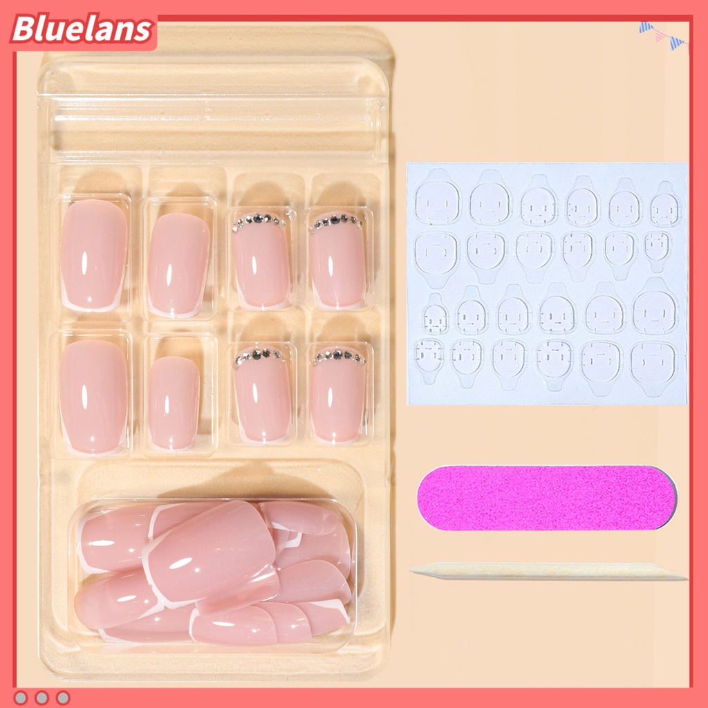 [BLM] 24pcs Kuku Buatan Warna Hidup Tahan Luntur ABS Full Cover Tekan Pada Kuku Palsu Dengan Lem Alat Set Perlengkapan Kecantikan