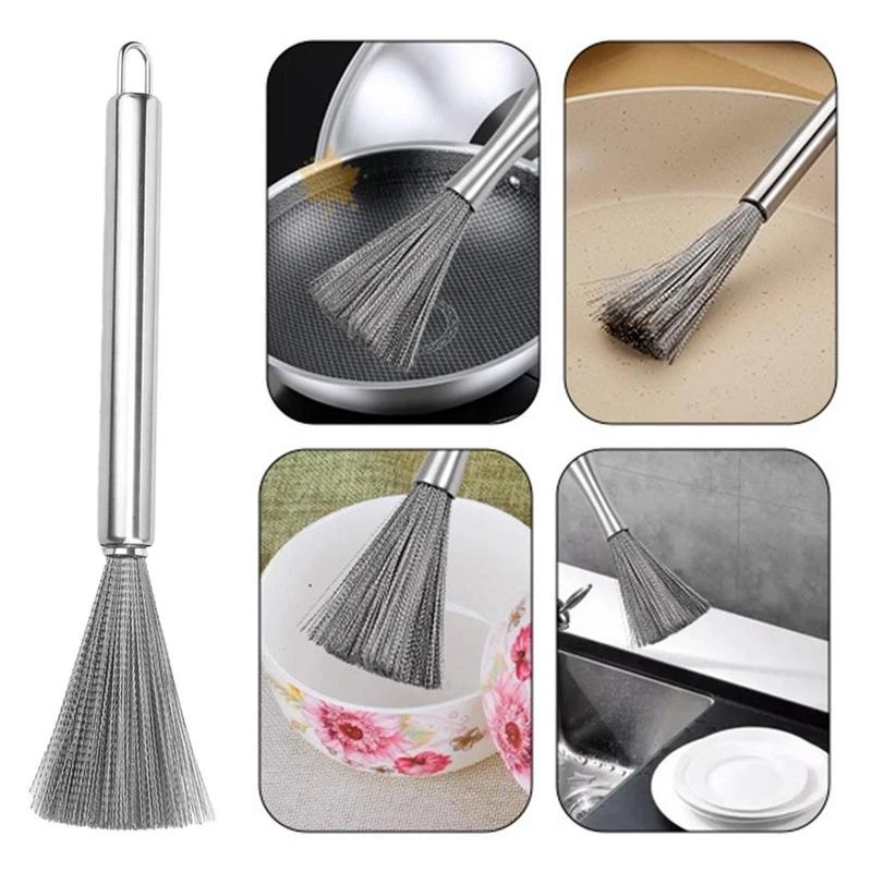 Sikat Panci Stainless Steel High Quality304/Sikat Pembersih Kawat Baja Dekontaminasi Gagang Panjang/Dapur Serbaguna Tidak Melukai Panci Brush Bowl Cleaning Tools