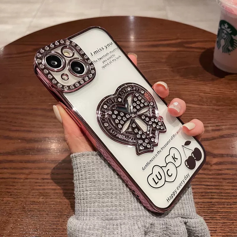 Aesthetic love case iphone 14 pro max case Iphone12 13 pro Max14 plus 11 pro max Mewah Berlapis Berlian Transparan Perlindungan shockproof soft case