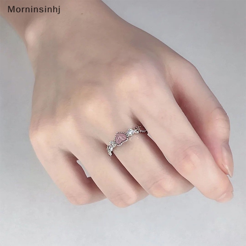 Mornin Cincin Warna Silver Merah Muda Hati Opal Kreatif Jari Cincin Vintage Aesthetic Lucu Punk Rings Untuk Wanita Pesona Perhiasan Aksesoris id