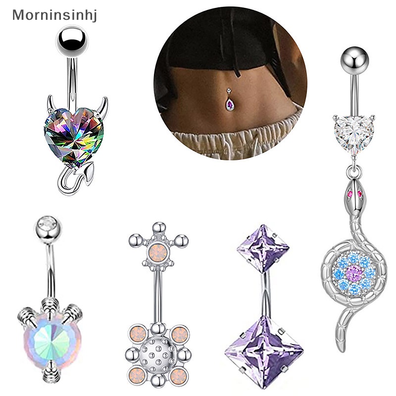 Mornin Sexy Fashion Ular Jantung Perut Kancing Cincin Stainless Steel Zirkon Pusar Kuku Untuk Wanita Aksesoris Perhiasan Tubuh id