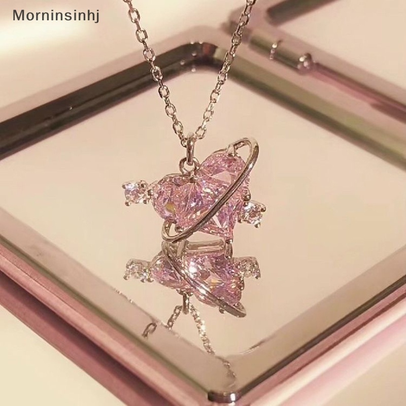 Mornin Fashion Planet Merah Muda Hati Zirkon Kalung Wanita Pesona Aesthetic Klavikula Rantai Kalung Pesta Ulang Tahun Perhiasan Hadiah id