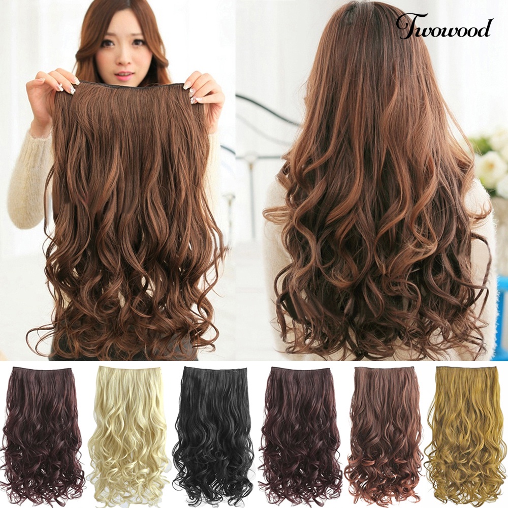 Twowood Wanita Fashion Kecantikan Penuh Kepala Klip Keriting Bergelombang Rambut Sintetis Ekstensi Wig