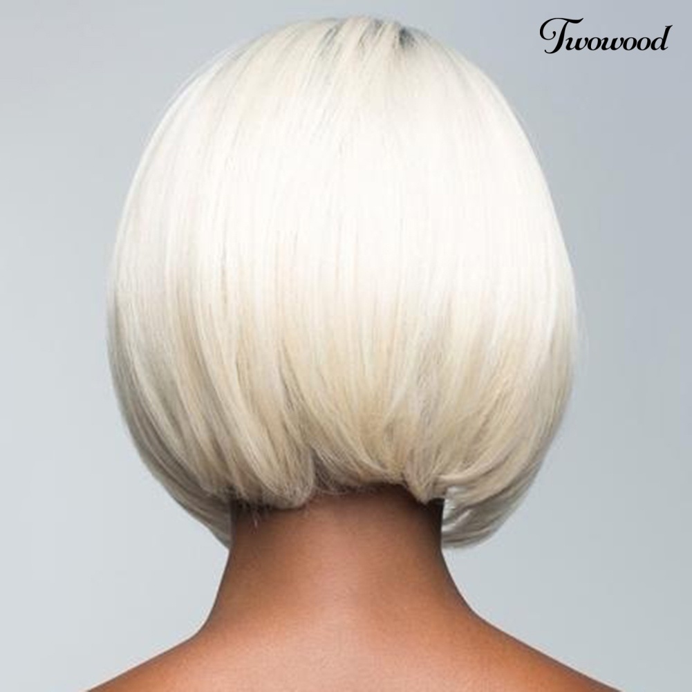 Twowood Wanita Fashion Gradien Bob Lurus Wig Tahan Panas Pendek Sopak Sintetis