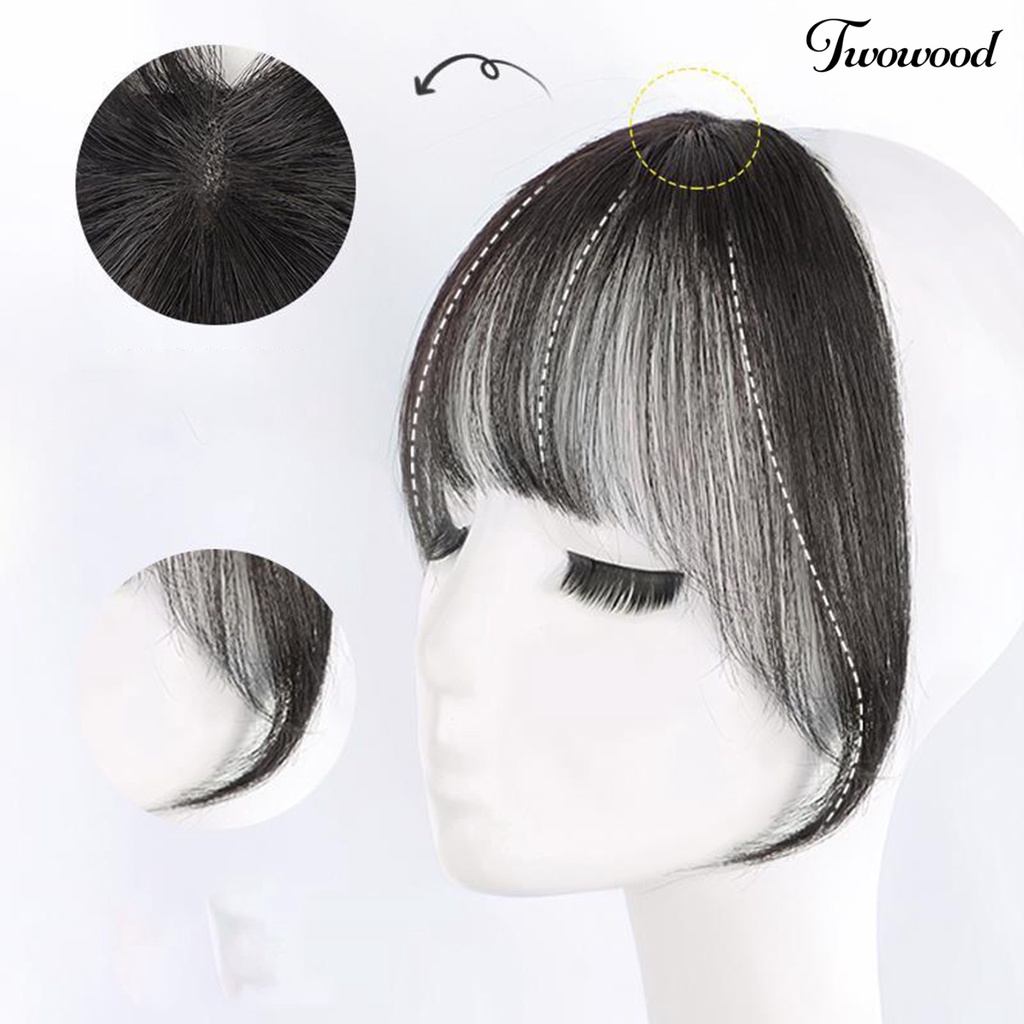 Twowood Poni Palsu Realistis Mulus Alami Berbulu Ringan Alat Makeup Ultralight Perempuan Tenun Tangan Poni Wig Untuk Gadis