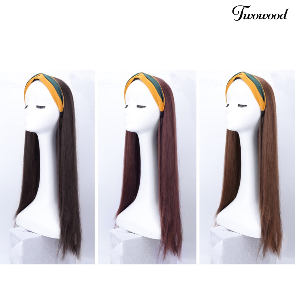 Wig Bando Twowood Mudah Dipakai Mekanisme Berbulu Alami Lembut Alat Kosmetik Nyaman Poni Udara Panjang Wig Lurus Hitam Untuk Kehidupan Sehari-Hari