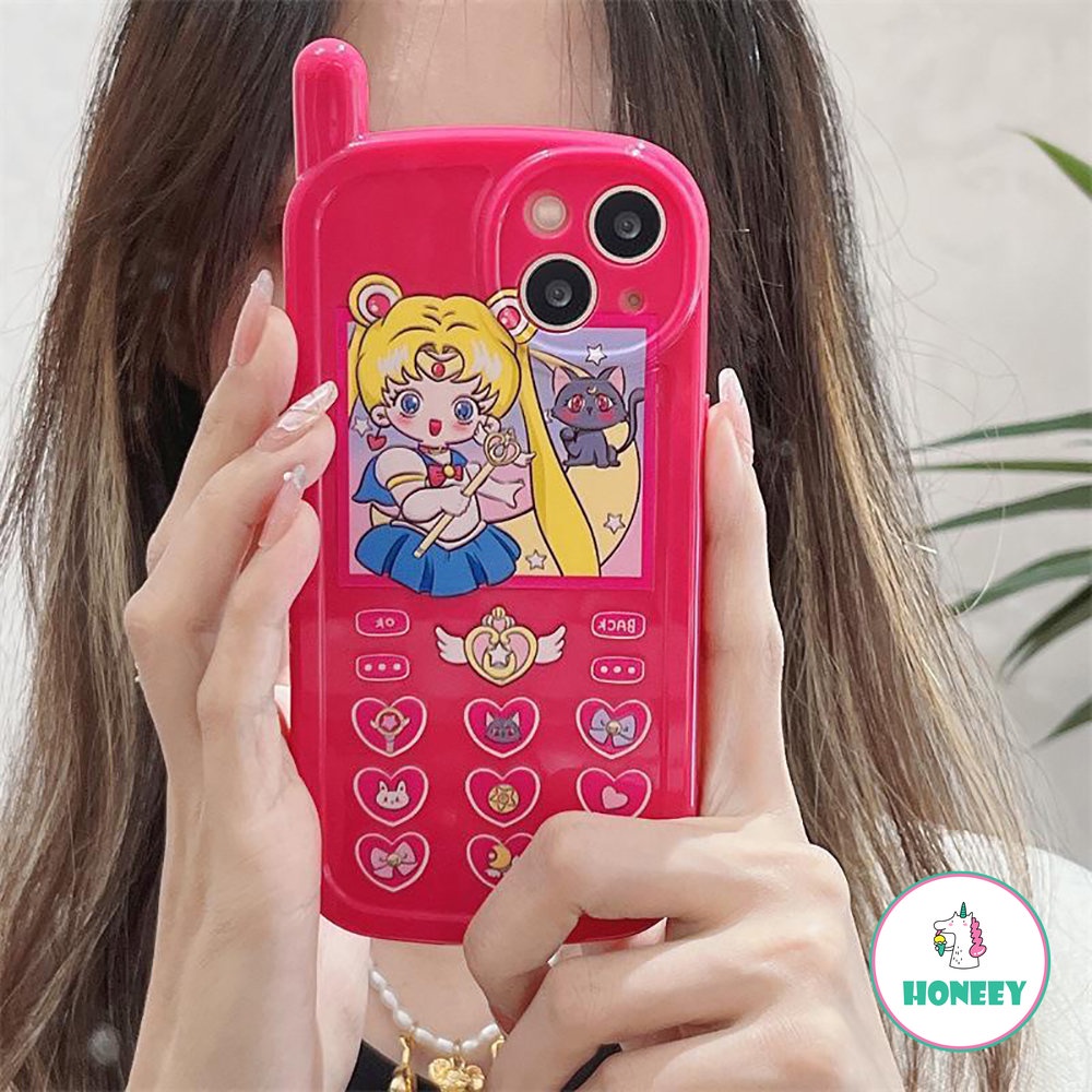 Retro Telepon Keypad Phone Case Untuk Iphone14 13 12 11 Pro Max Casing Untuk iPhone XR XS 7 8plus Fashion Rose Red Kartun Back Cover