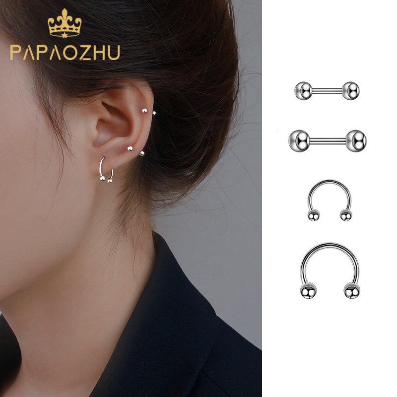 Papaozhu 1PC Keren Stainless Steel Bola Kecil Stud Anting Untuk Wanita Pria Punk Piercing Telinga Tulang Klip Tulang Rawan Anting-Anting Sederhana Perhiasan Telinga