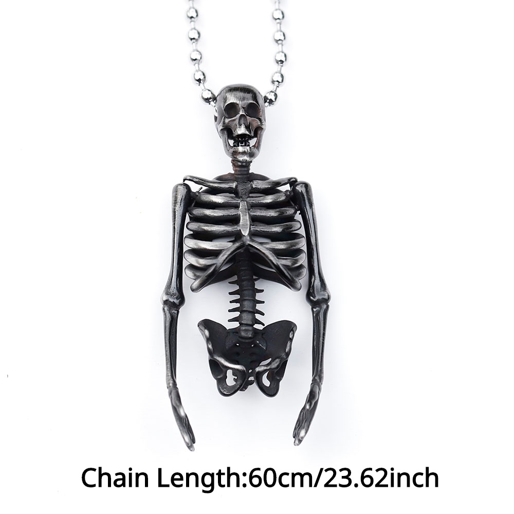 Vintage Fashion Punk Tengkorak Biker Desain Khusus Skeleton Pria Liontin Kalung