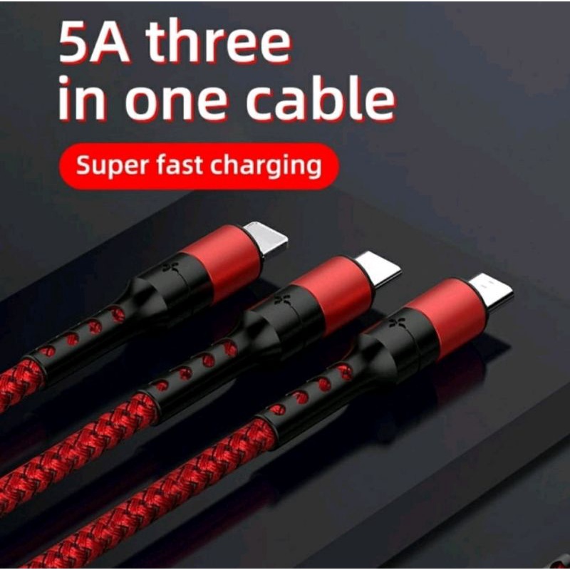 5A super fast charging 3in1 cable data transfer kabel 3in1 fast charging kabel powerbank CAB06