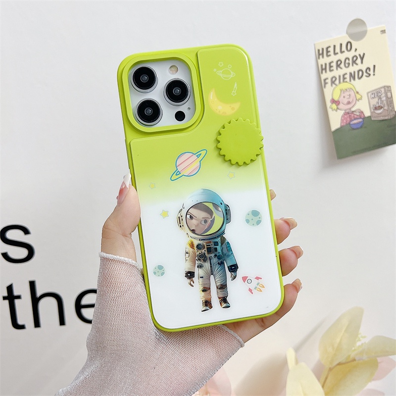 Casing Ponsel Astronot Berputar Mengubah Wajah Cocok Untuk IPhone 14 13 12 11 Pro Max 14Plus Kartun Mekanik Menyenangkan Mode Casing Pelindung