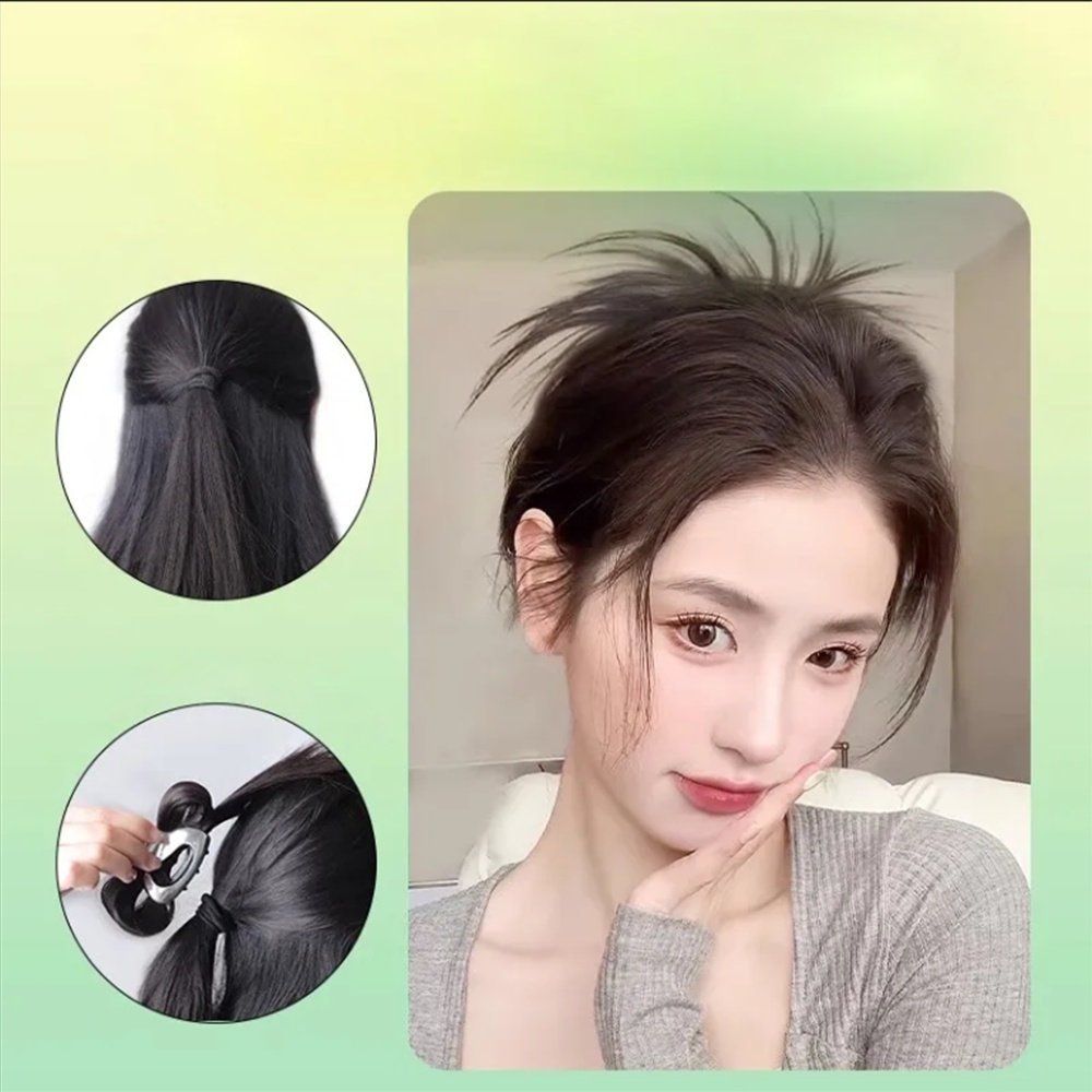 Y2k Wig Shuttlecock Sanggul Rambut Ponytail Tinggi Gaya Malas Dengan Klip Rambut Untuk Wanita Hair Fashhion 20cm