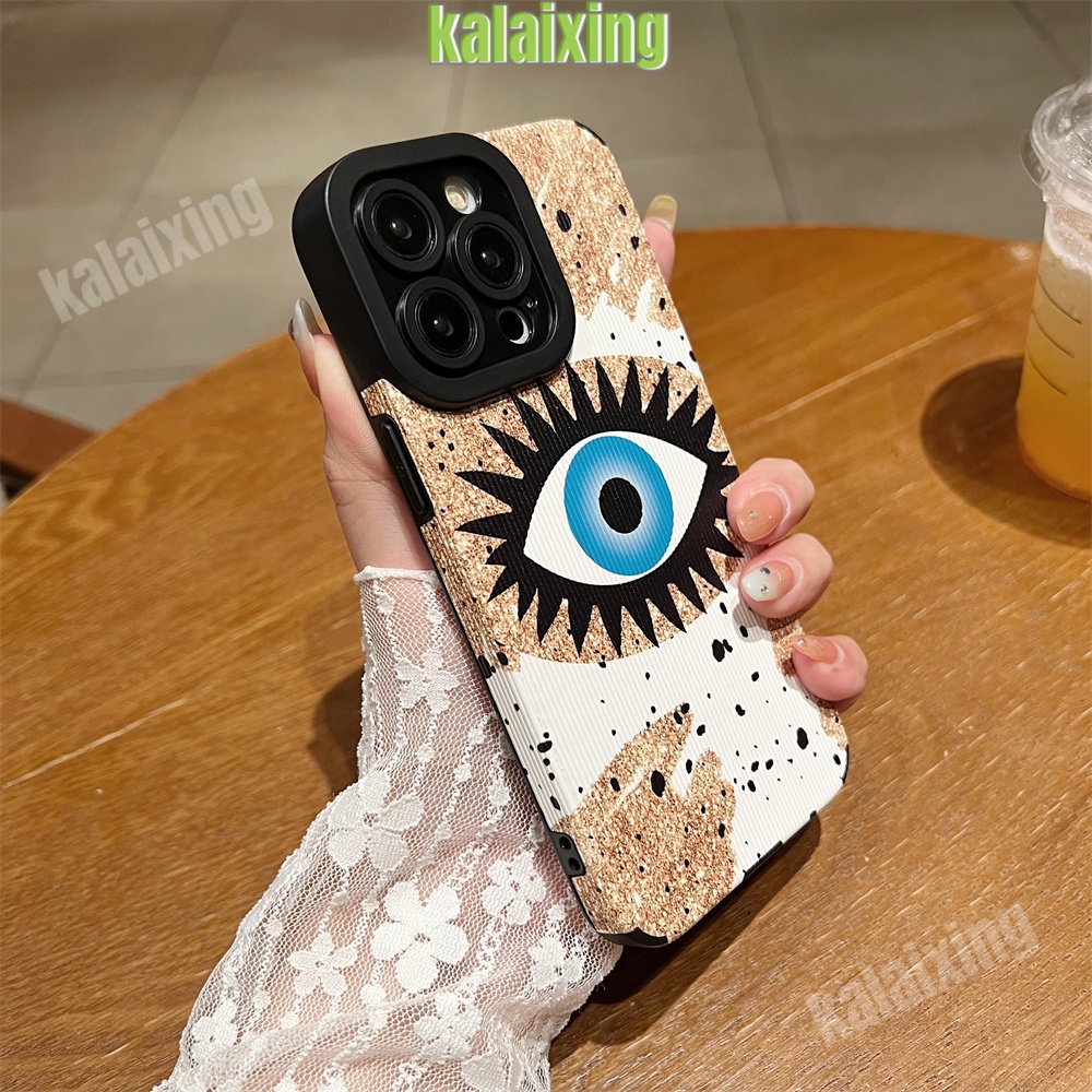 IPHONE Casing Bahan Kulit Mata Biru Untuk Iphone11 12 13 14 Pro Max14 Plus Xs Max X XR 78 Plus Sarung Belakang Lembut