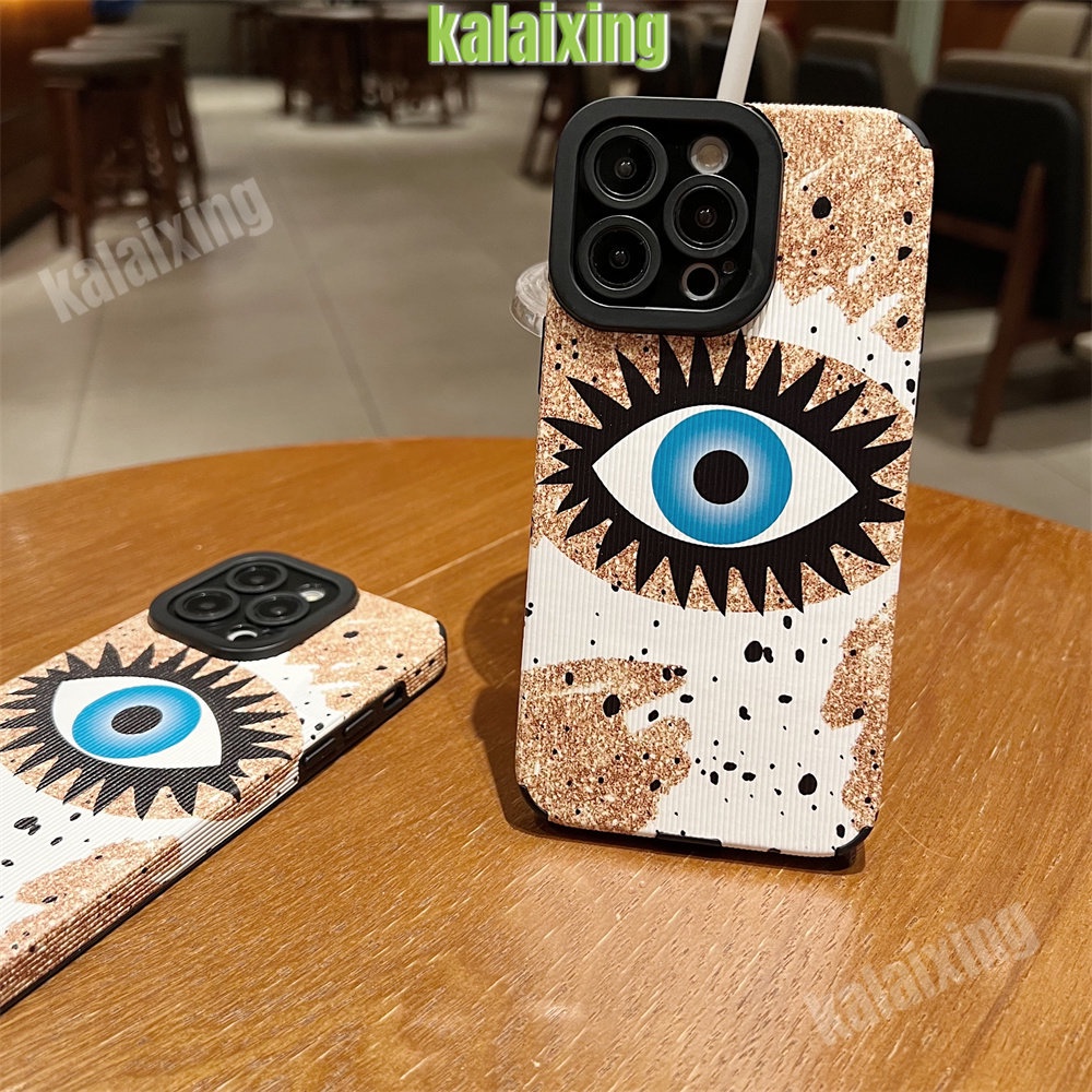 IPHONE Casing Bahan Kulit Mata Biru Untuk Iphone11 12 13 14 Pro Max14 Plus Xs Max X XR 78 Plus Sarung Belakang Lembut