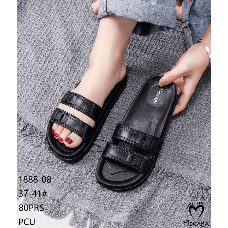 Sandal Slop PCU Karet Ban 2 Motif Gesper klik Tebal Trendy Import MKY JS-1888-2A 37-41
