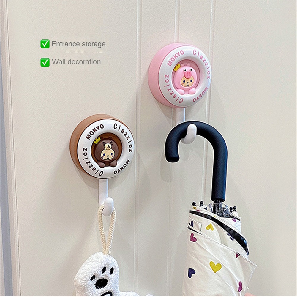 ღ Kartun Lucu Kait Kreatif Gratis Pukulan Gantungan Dinding Kuat Mulus Perekat Gantungan Kunci Kamar Mandi Dapur Kait Penyimpanan Dekorasi Dinding