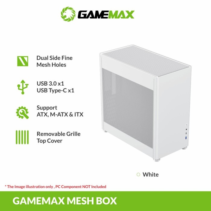 Casing GameMax Mesh Box Pro White ATX Gaming PC Case