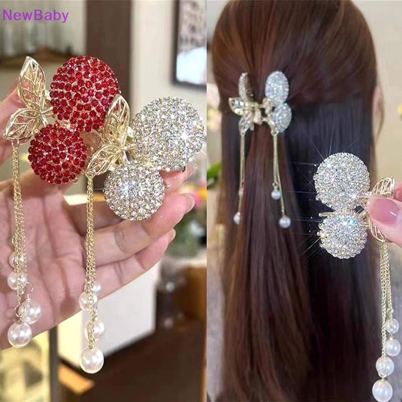 Newbaby 1Pc Cherry Rumbai Jepit Rambut Berlian Imitasi Hair Clip Woman Hair Claw Jewelry Aksesoris Rambut Peri Hiasan Kepala ID