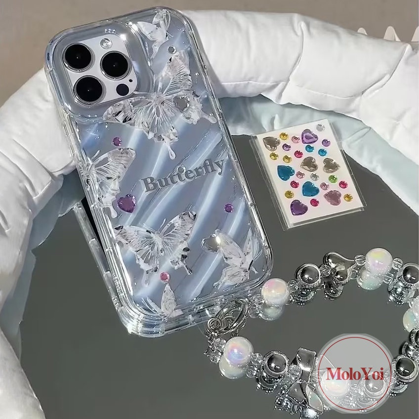 IPHONE Luxury Dazzle Kartu Warna 3D Stereo Corrugation Case Kompatibel Untuk Iphone11 12 14 13 Pro MAX XR X XS MAX 7Plus 7 6 8 6S Plus SE 2020 Kreatif Surat Sederhana Fantasi Butterfly Cover