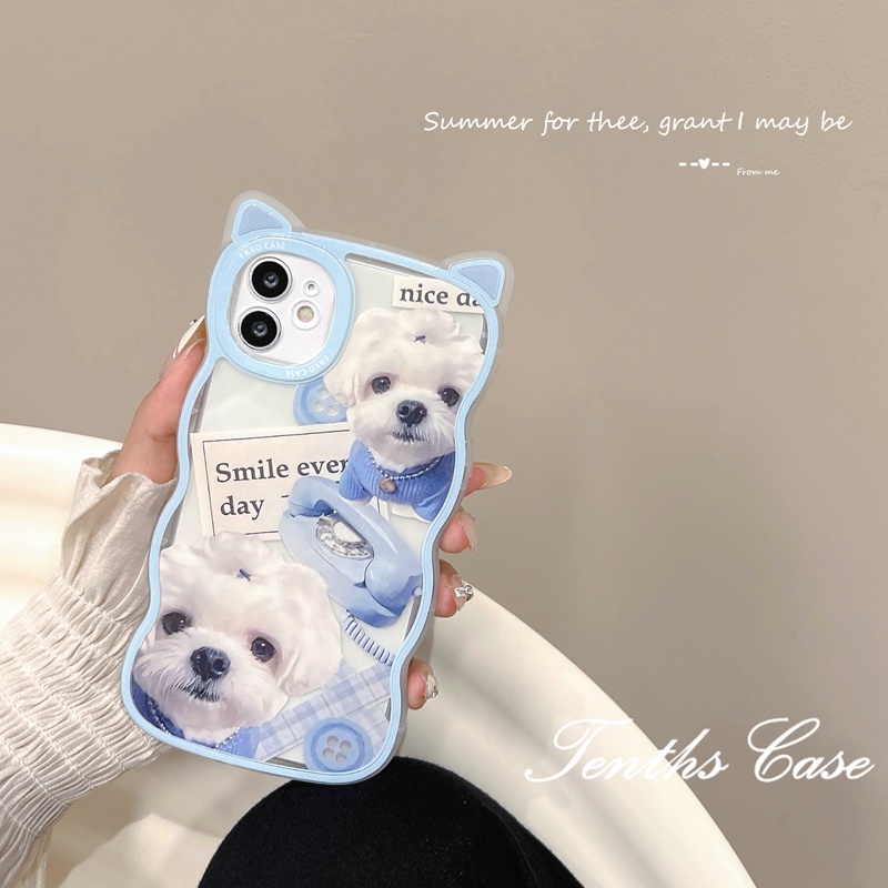 IPHONE Kompatibel Untuk Iphone14 13 12 11 Pro Max X XR Xs Max8 7 6 6s Plus Se2020Telinga Kucing Soft Cover Motif Anjing Kecil Yang Lucu Casing Ponsel Dengan Lanyard